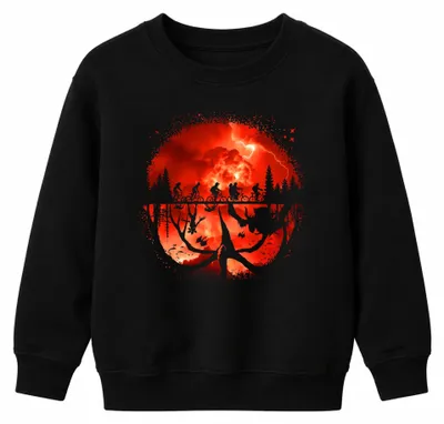 Produktbild von Upside Down Kinder auf Fahrrädern Monster Horror 80er Kinder Sweatshirt Pullover, Schwarz, 152