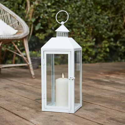 Außen-Laterne Metall Weiß 40 cm mit LED-Kerze Timer