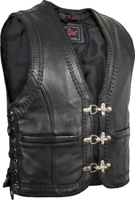 Produktbild von Herren Lederweste Bikerweste Motorradweste Clubweste Rockerweste Kutte Lederkutt(XL)