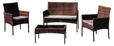 Produktbild von Gartenmöbel Set 4 Personen Polyrattan Braun mit grauen Kissen | FERANI FIJI