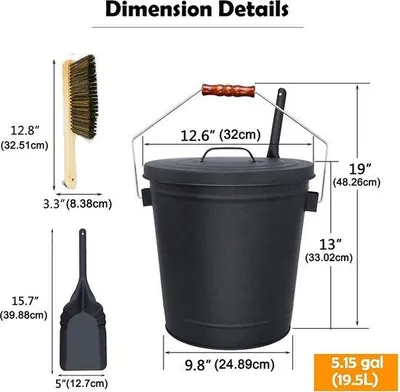Produktbild von Holzasche Sammler mit Deckel und Handbesen Zubehör
