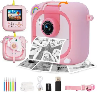 Productafbeelding van Instant Print Camera voor Kinderen met 2.4" Scherm, 180° Lens en 1080P Resolutie voor Plezierige Foto's