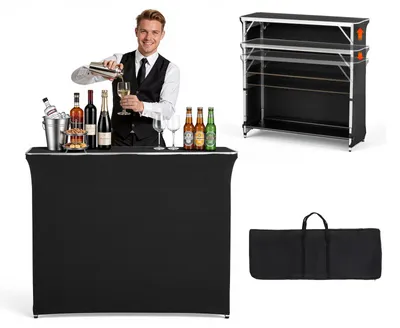Zdjęcie produktu dla VEVOR, przenośna recepcja/lada, składana, 1105x390x1010 mm, z torbą transportową, 2 półki, idealna jako recepcja, stanowisko na targach, bar, składana mobilna barowa stacja do wydarzeń, imprez i targów