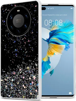 Produktbild von Cadorabo Hülle für Huawei MATE 40 PRO in Schwarz mit Glitter Schutzhülle aus flexiblem TPU Silikon mit funkelnden Glitter Case Cover Etui Handy Hülle