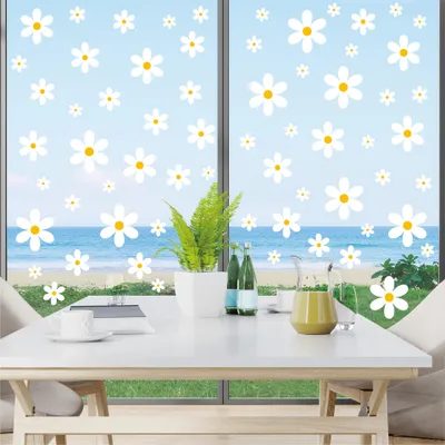 Produktbild von Fenstersticker Blumen Gänseblümchen Set 72 Stück Fensteraufkleber Abziehbar Deko für Fenster Kinderzimmer Frühling, H0734