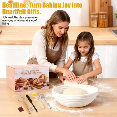 Imagen del producto de Kit para masa madre - Set para hacer pan - 15 piezas - Cesta de fermentación - Cuchilla para pan - Espátula para masa - Silicona - Multicolor