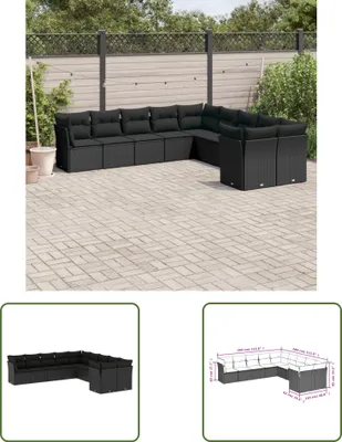 Produktbild von The Living Store 10-tlg. Garten-Sofagarnitur mit Kissen Schwarz Poly Rattan