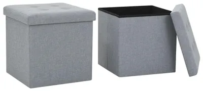 Imagen del producto de Juego de 2 taburetes plegables para almacenamiento, color gris claro