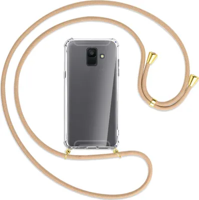 Produktbild von Handykette Backcover-Schutzhülle mit Band (Metall goldfarben) für Samsung Galaxy A6 2018 - beige