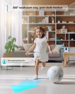 Zdjęcie produktu dla Kamera monitoringu, 2 szt., kamera dla dzieci 2K, kamera monitoringu Wi-Fi, kamera wewnętrzna 360° z funkcją nocnego widzenia, detekcją ruchu opartą na sztucznej inteligencji oraz dwukierunkowym systemem audio do obserwacji dzieci/zwierząt (2,4 GHz)