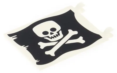Produktbild von 1xLego Fahne 6x5 weiß bedruckt Toten Schädel flach Knochen Jolly Roger 2525pb012