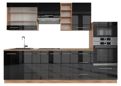Produktbild von Küchenzeile Vicco Fame-Line Anthrazit Hochglanz/Goldkraft Eiche 280 cm ohne Arbeitsplatte, Model 38693