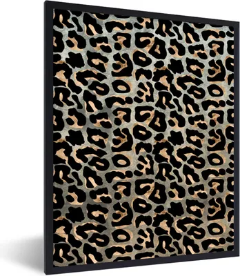 Produktbild von MuchoWow® Gerahmtes Poster Pantherdruck - Braun - Luxus 60x80 cm - Poster mit Schwarzem Bilderrahmen Wandposter Rahmen Foto Bilder - Premium - Wanddeko Wohnzimmer