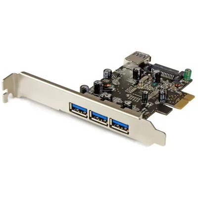 Immagine prodotto di StarTech.com Scheda PCI Express USB 3.0 a 4 porte - Scheda di interfaccia PCIe USB 3.0 a 4 porte - 3 porte esterne e 1 interna - Adattatore USB - PCIe 2.0 a basso profilo - USB 3.0 x 4 - per P/N: CFASTRWU3, ST1030USBM, ST43004UA, ST4300MINI, TB31PCIEX16