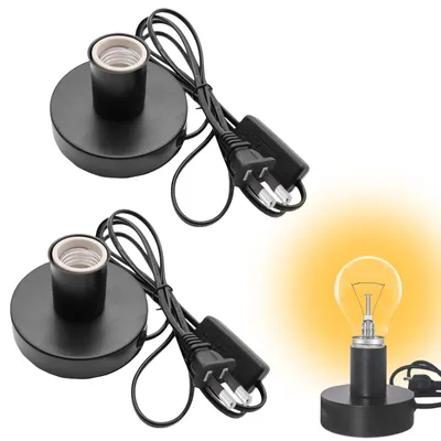 Produktbild von 2 Stück Vintage E27 Tischlampenfuß, E27 Fassung, Vintage Tischleuchte mit Kabelschalter, Nachttischlampe mit Kabelschalter, Max. 100 Watt, Schwarz, exkl. Leuchtmittel