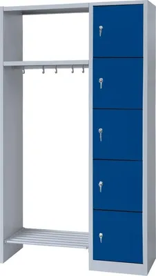 Produktbild von Schließfachgarderobe Fächerschrank Spind rechts Garderobe 5Fächer blau 525511