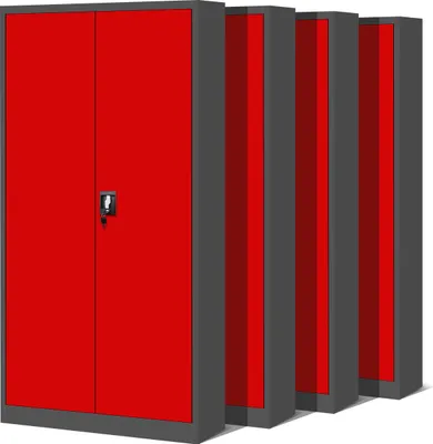 Produktbild von 4er Set Aktenschrank C001H Büroschrank Metallschrank Stahlschrank Werkzeugschrank Stahlblech Pulverbeschichtet Flügeltürschrank Abschließbar 195 cm x 90 cm x 40 cm Farbe: Anthrazit/Rot