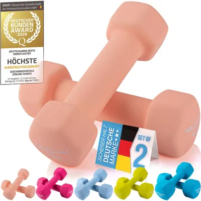 Produktbild von Body & Mind Neopren Kurzhanteln 2er-Set 1kg | Hexagon Hanteln rutschfest | Fitness Gewichte für Aerobic, Gymnastik & Heimtraining