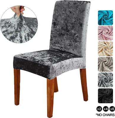 Produktbild von 4 Stück Samt Stretch Stuhlhussen für Esszimmer Hochzeit Bankett Party Dekor, Dunkelgrau