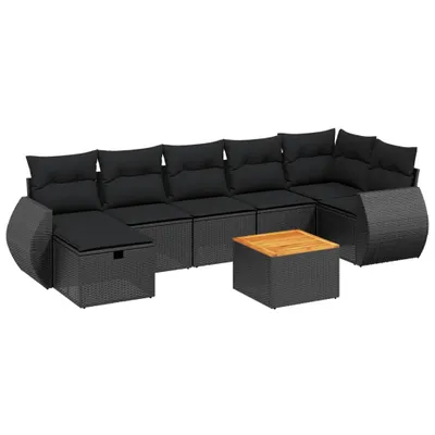 Produktbild von 8-tlg. Garten-Sofagarnitur mit Kissen Schwarz Poly Rattan