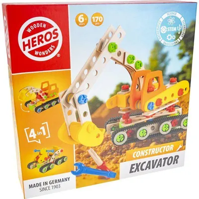 Image de HEROS Constructor - Pelleteuse a construire - En bois 100 %  - 170 pieces - Des 6 ans