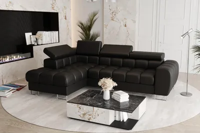 Produktbild von Ecksofa Aspen Mini mit Schlaffunktion– 260x170 cm - Madrit-Kunstleder, verstellbare Kopfstützen, Bettkasten - Schwarz, Links