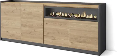 Produktbild von Sideboard, Highboard, 207x37x80cm, 4 Türen, Elektrokamin., Eiche Schwarz