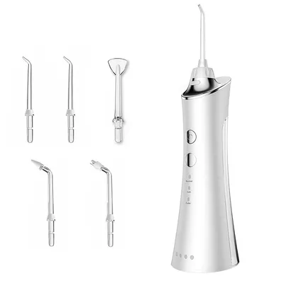 Produktbild von Munddusche, 150 ml tragbarer Wasserflosser, 150 ml, 3 Modi, 5 Düsen, IPX7, geeignet für Schüler und Erwachsene