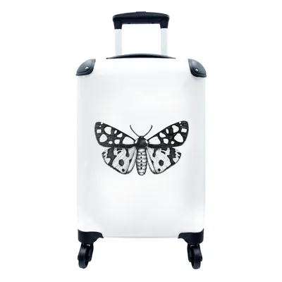 Produktbild von MuchoWow® Koffer Handgepäck Trolley Rollkoffer Kleine Reisekoffer mit 4 Rollen - Schmetterling - Vintage - Schwarz und weiß - Cabin Size < 55x40x23 cm & 55x40x20 cm - Fotokoffer - Kabinenkoffer - Boardgepäck - Reise-Box - Reisekoffer - Reisegepäck - Koffer mit Bild - Trolley für Kinder