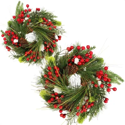 Produktbild von COM-FOUR® 2x Türkranz Weihnachten mit Zapfen, Beeren und Blättern - 35cm