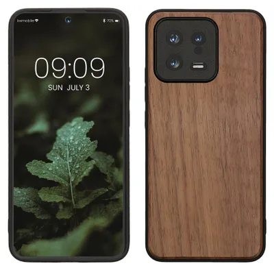 Produktbild von kwmobile Handyhülle für Xiaomi 13 5G Hülle Holz - Case mit TPU Bumper - Stoßfestes Hardcase - Schutzhülle Cover in Dunkelbraun