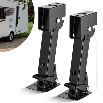 Productafbeelding van Aanhanger steunvoet, set van 2 - Opklapbare steun - Draagvermogen: 205 kg - Telescopisch, uitschuifbaar van 33 tot 48 cm - Kantelbaar naar beneden - Zwart