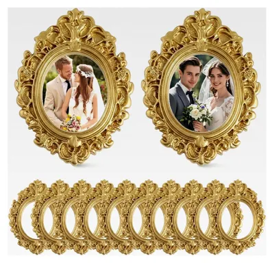 Produktbild von 12 Mini-Vintage-Bilderrahmen aus Kunstharz in Gold für Bastelarbeiten, Foto-Requisiten und Heimdekoration