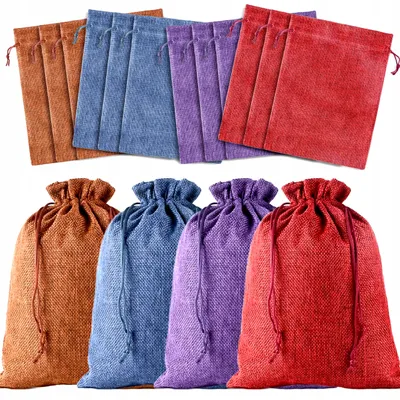 Obrázek produktu pro Jutové pytlíky 18 x 13 cm, sada 12 ks se stahovací šňůrkou – dárkové sáčky na výslužky, svatbu, Vánoce a adventní kalendář