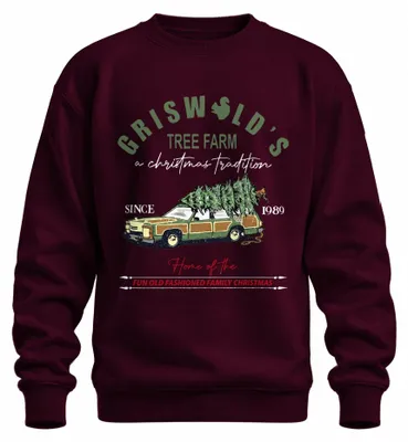 Imagen del producto de Suéter navideño uni "Griswold's Tree Farm Family Christmas", color burdeos, talla L