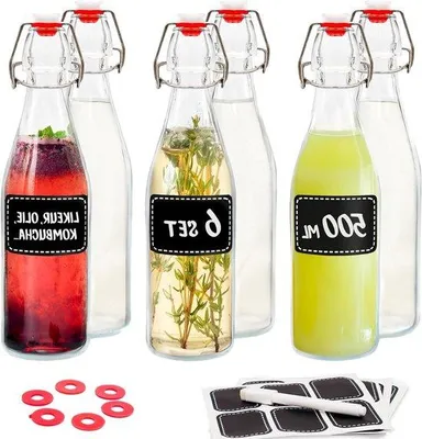 Produktbild von 6 Glasflaschen 500ml mit Schraubverschluss und Etiketten