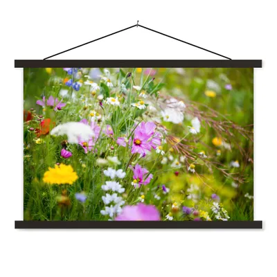 Produktbild von MuchoWow® Textilposter Blumen - Natur - Grün - Gras - Lila - Weiß 120x80 cm mit schwarzem Rahmen - Wanddeko