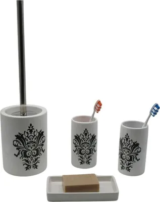 Produktbild von 4tlg Set Bad Accessoires WC Bürste 2 x Zahnputzbecher Seifenschale Liz