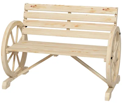 Produktbild von Gartenbank 2-Sitzer Sitzbank Holzbank Parkbank Im Wagenrad-Design, Bank Mit Armlehne Im Landhausstil Bis 240 Kg Belastbar Tannenholz Natur