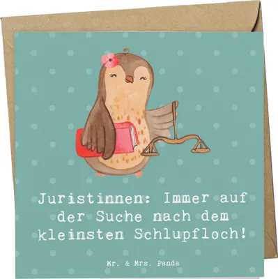 Produktbild von Mr. & Mrs. Panda Grußkarte Juristin Schlupfloch - Meeresbrise - Geschenk, Jurastudium, Berufsprodukte, Gericht, faltkarte, Gerechtigkeit, Berufe, Rechtsprechung, Beruf