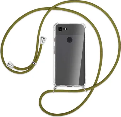 Produktbild von Handykette Backcover-Schutzhülle mit Band (Metall silberfarben) für Google Pixel 3 - khaki