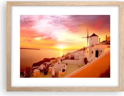 Produktbild von Gerahmtes Poster - Rahmen in heller Eiche - Santorini Griechenland Urlaub - 40x30 cm - Wand Bild - Wanddeko - Wandbilder - Wandposter - Bilderrahmen - Bilder - Kunstdruck - Wandbild - P2NAA40x30-2691