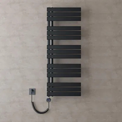 Image de doporro Radiateur de Salle de Bain Sèche-Serviette 131x50cm avec Résistance Chauffante Noir 1000W Radiateur à Eau Chaude Gris Noir Design FN