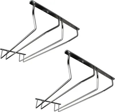 Two stainless steel wine glass racks mounted on a wall.