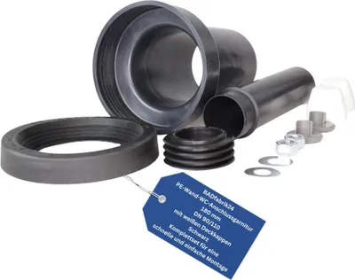 Produktbild von BADfabrik24 PE-Wand-WC-Anschlussgarnitur 180 mm, G DN 90/110 mit weissen Deckkappen