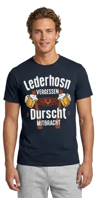 Produktbild von Spreadshirt Lederhose Vergessen Durscht Mitgebracht Trachten Männer T-Shirt, 3XL, Navy