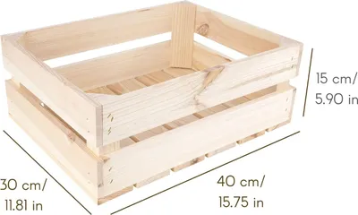 A wooden crate with dimensions indicated by text overlays.