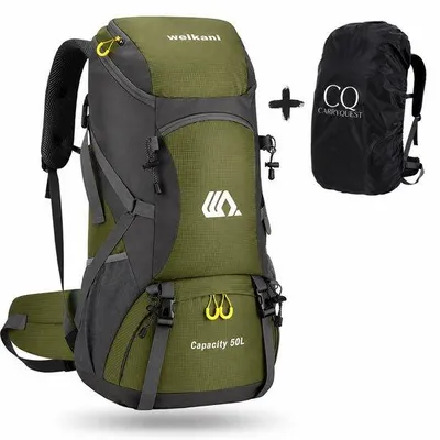 Productafbeelding van CarryQuest® - Wandelrugzak 50 liter met schoenvak en regenhoes, kleur groen