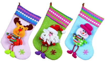 3 Weihnachtsstrümpfe aus Flanell, 25 cm, mit Aufhänger