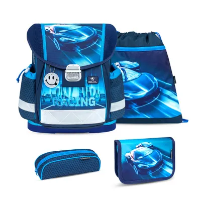 Produktbild von Belmil Classy ergonomisches Schulranzen-Set 4-teilig "Racing Blue Neon" mit Brustgurt